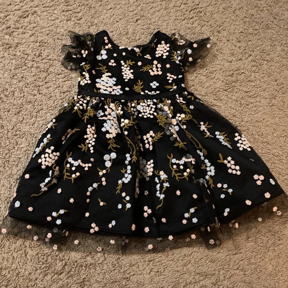 Rare Editions Black Dress with Floral Embroidery